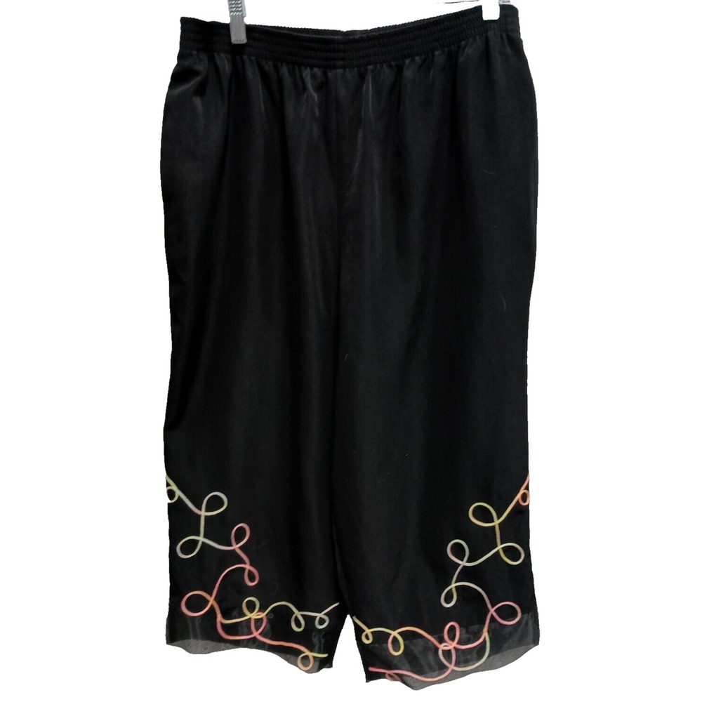 VTG 90s Maggie Sweet Wearable Art Cropped Pants Womens Large Black Mesh Trim